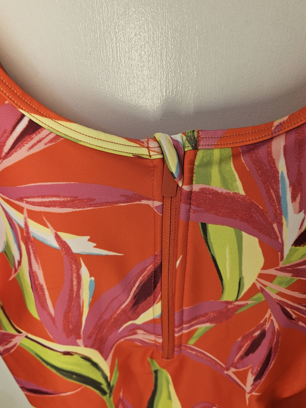Old Navy Women M Regular Orange Tropical Floral One-Piece Swimsuit Zip Front - Picture 7 of 14